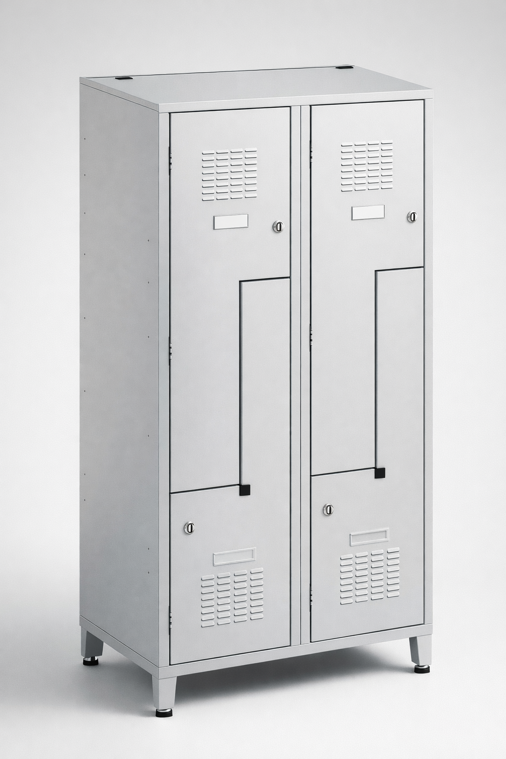 L-shaped staff locker Sul 32 W st – with legs - efficient use of changing-room space while keeping